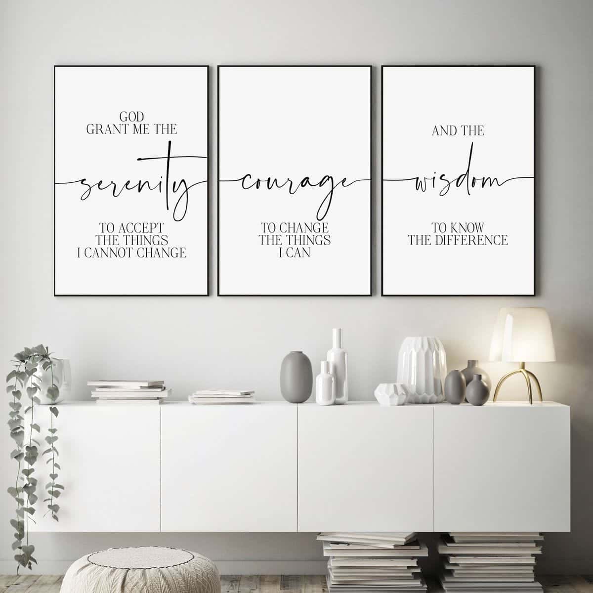 The Serenity Prayer, God Grant Me The Serenity | Trio Set, Christian Wall Art, A3 at XILEF Art