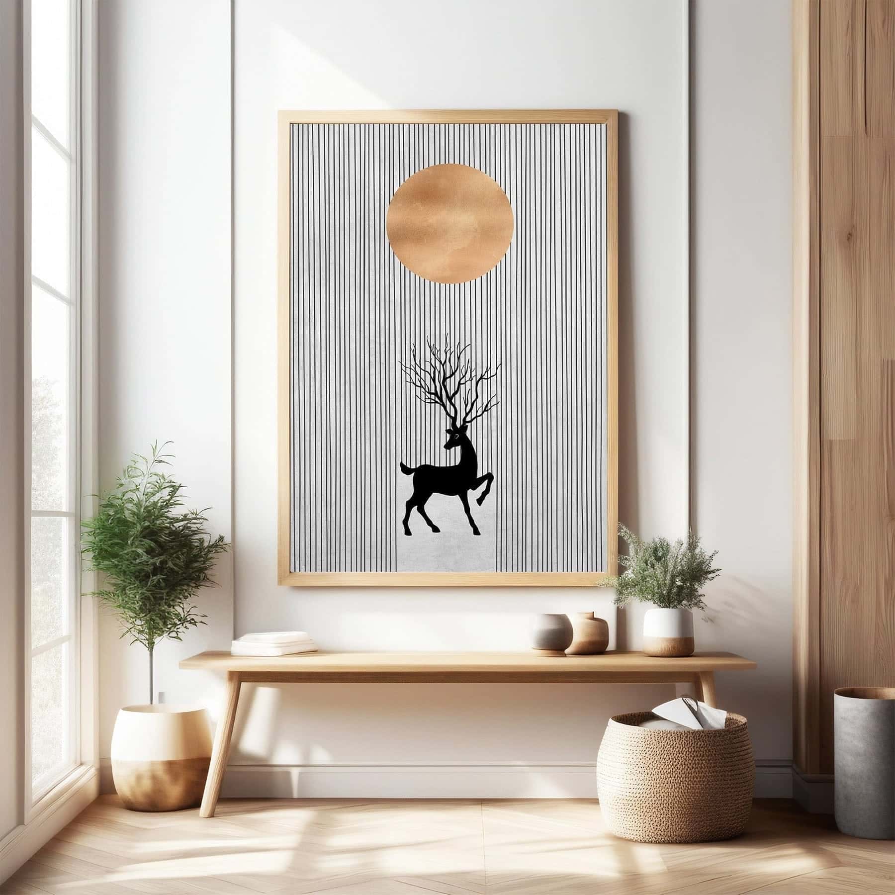Deer with Sun Lines | Wildlife Artwork | Nature Wall Art | A2 at XILEF Art