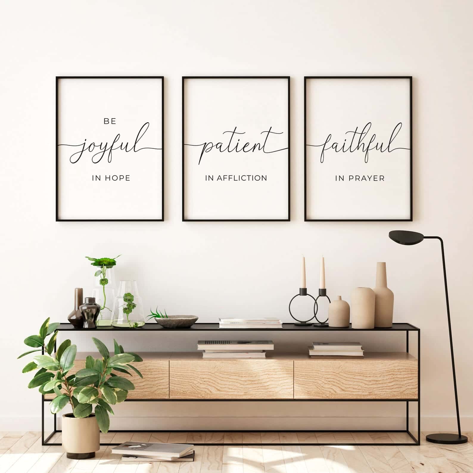 Be Joyful, Patient, Faithful, Romans 12:12 | Trio Set, Christian Wall Art, A3 at XILEF Art