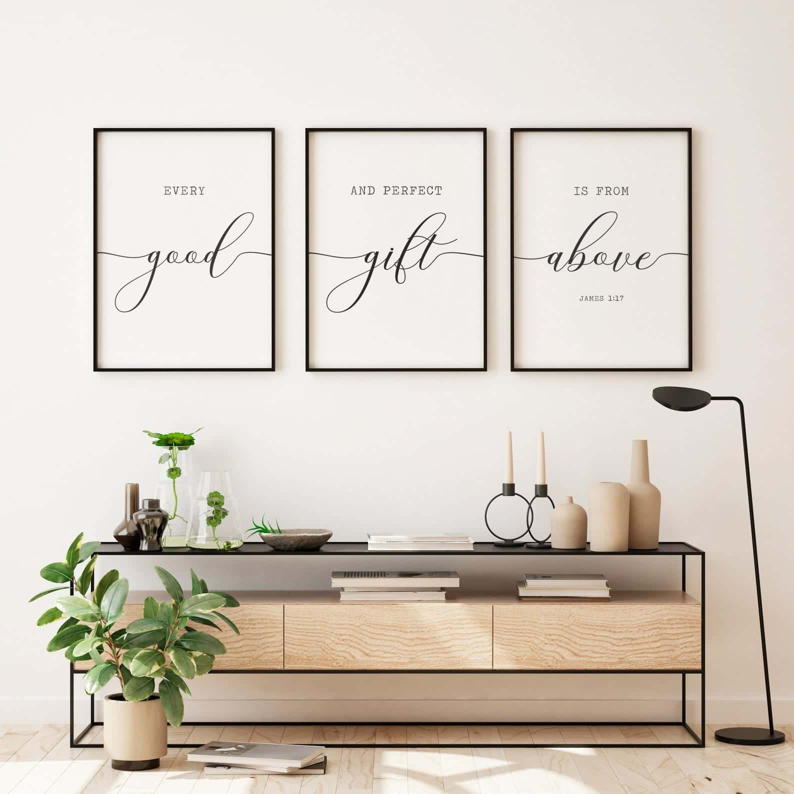 Every Good and Perfect Gift Is From Above, James 1:17 | Trio Set, Christian Wall Art, A3 at XILEF Art