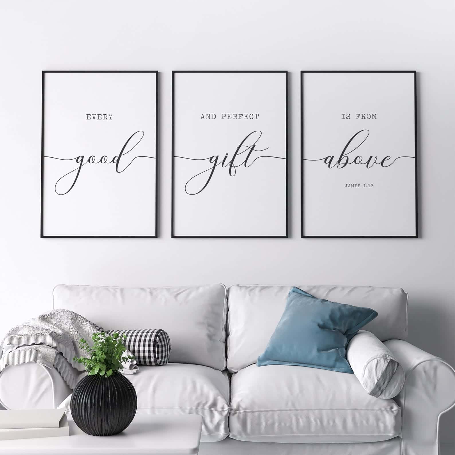 Every Good and Perfect Gift Is From Above, James 1:17 | Trio Set, Christian Wall Art, A2 at XILEF Art