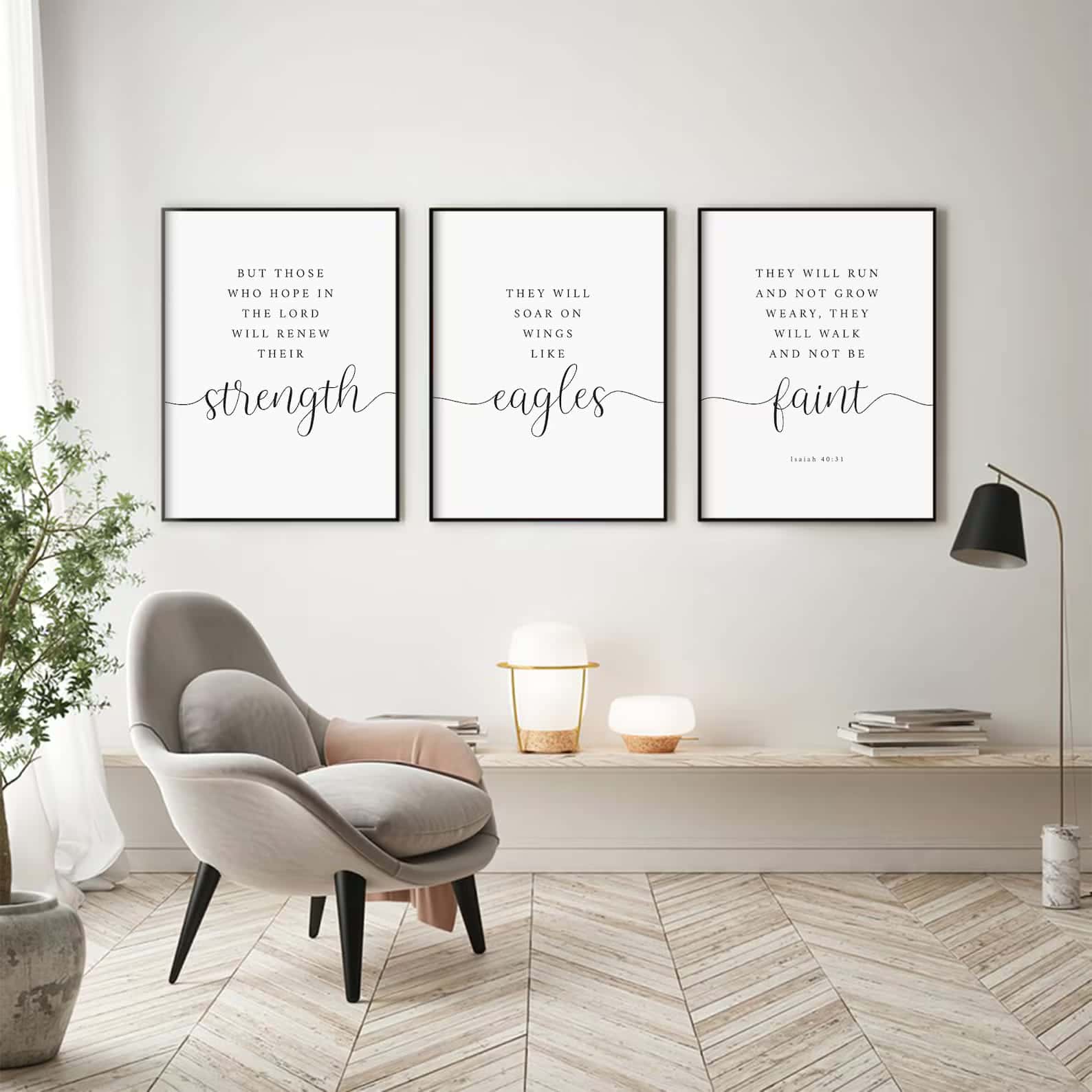 But Those Who Hope In The LORD, Isaiah 40:31 | Trio Set, Christian Wall Art, A3 at XILEF Art