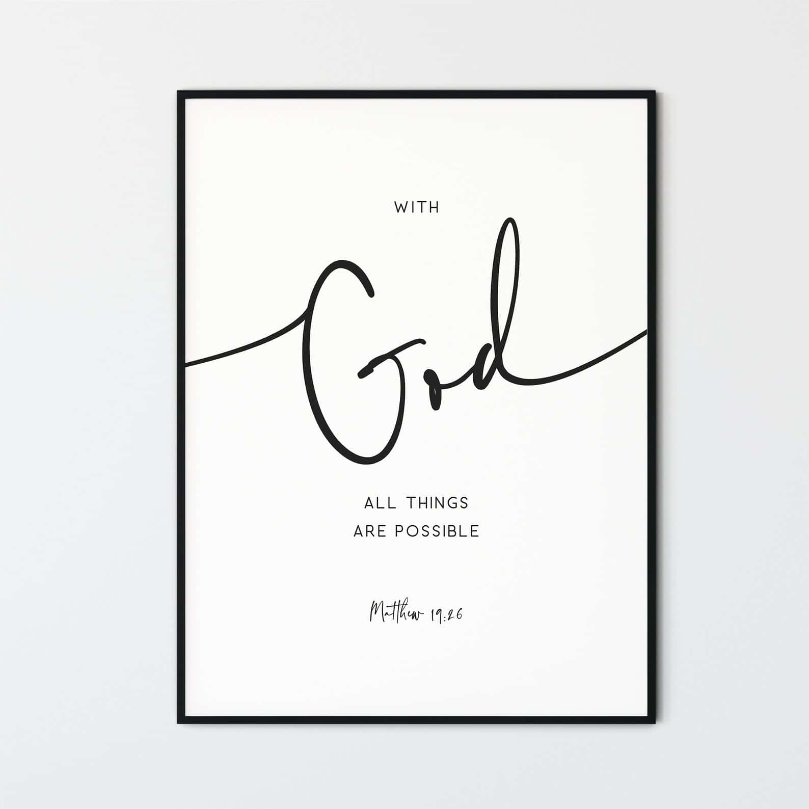 With God All Things Are Possible, Matthew 19:26 | Single, Christian Wall Art, A3 at XILEF Art