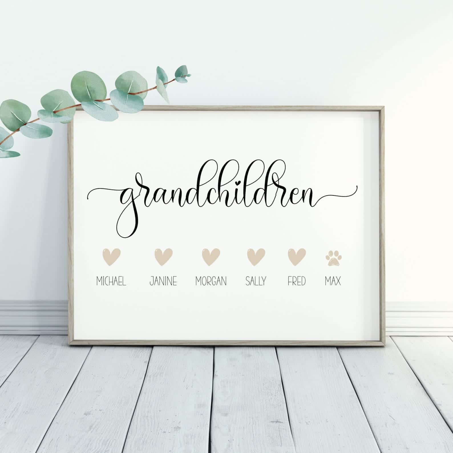 Personalised Grandchildren Names Print | Gift for Grandparents or Parents | Custom Wall Art for Family | Single, A3 at XILEF Art