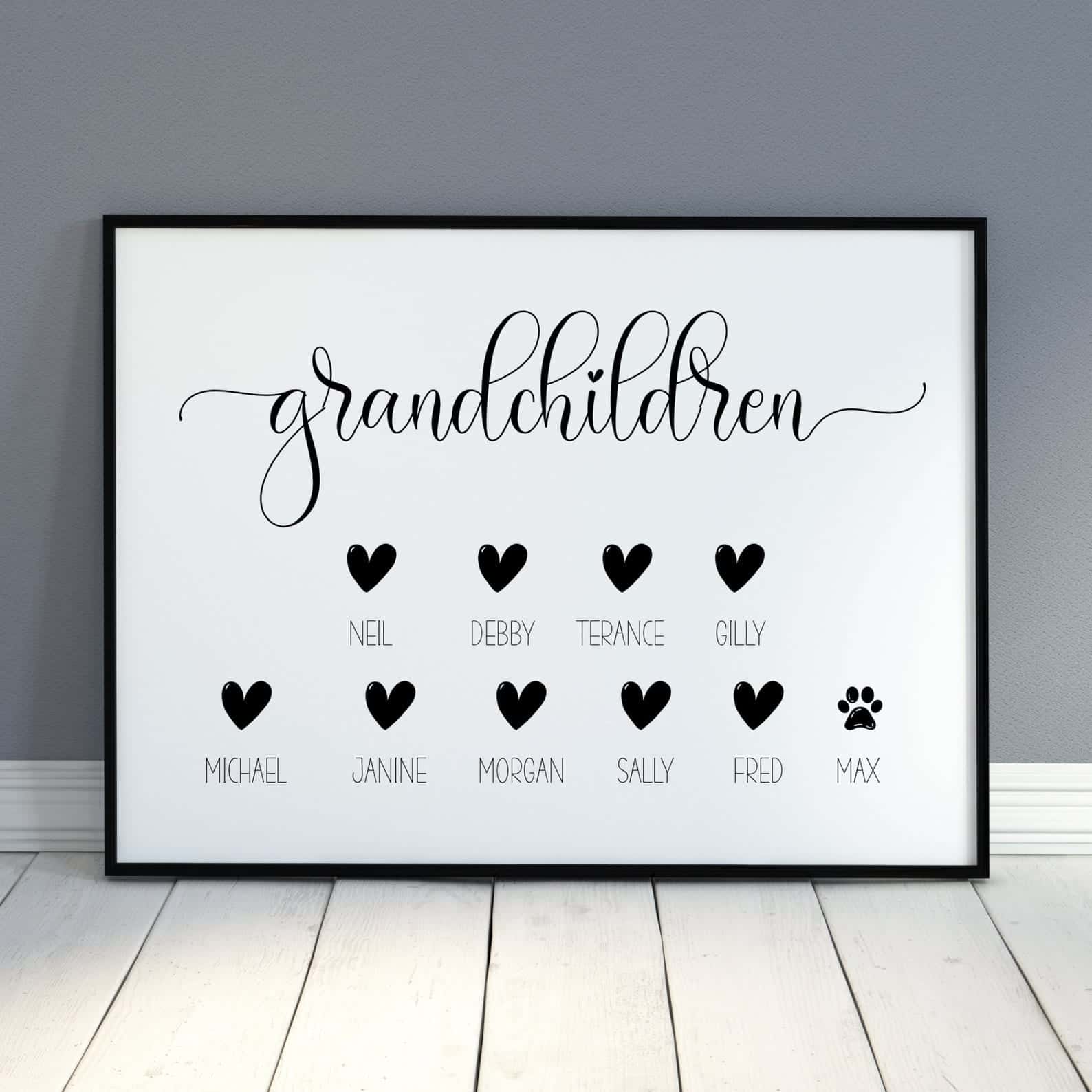 Personalised Grandchildren Names Print | Gift for Grandparents or Parents | Custom Wall Art for Family | Single, A3 at XILEF Art