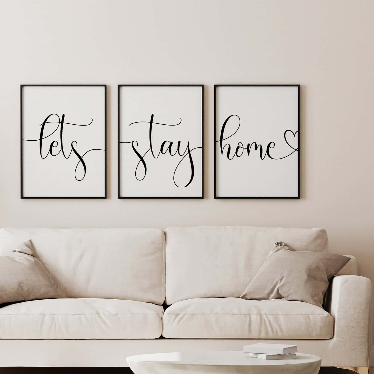 Let's Stay Home Artwork | Lovely Wall Art for Couple or Family | Trio Set, A3 at XILEF Art