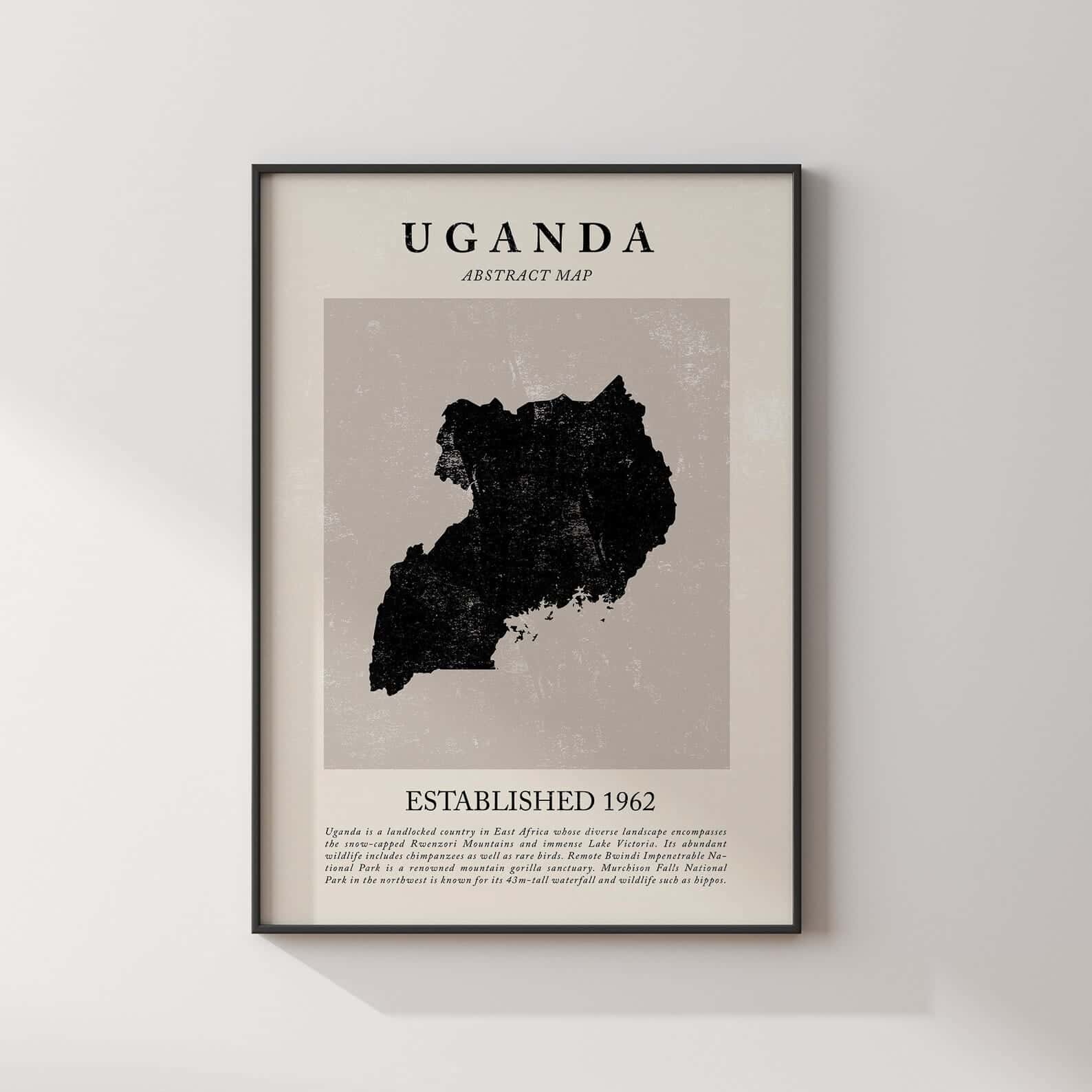 Map of Uganda Artwork | Maps Wall Art | A2 at XILEF Art