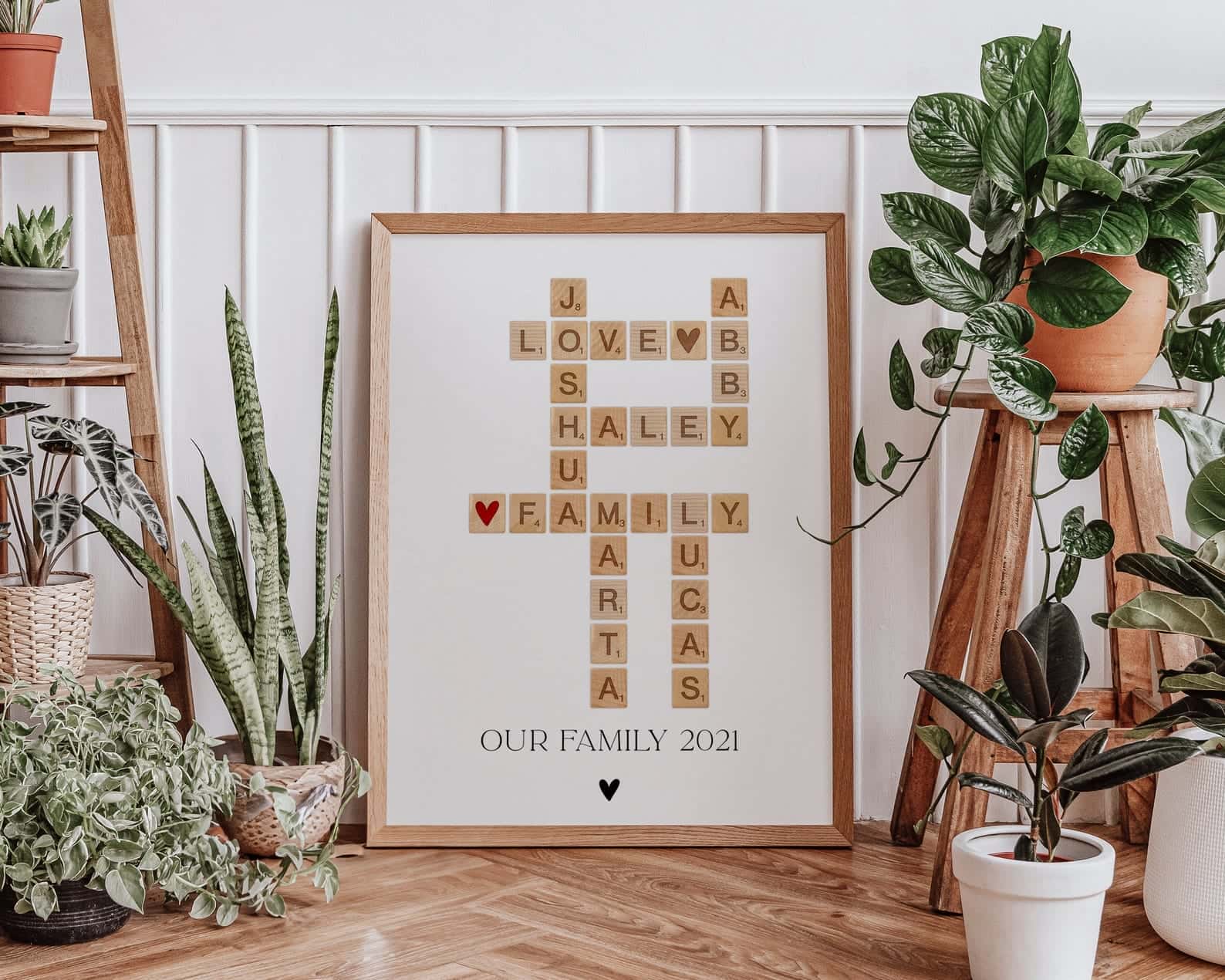 Personalised Family Names Scrabble | Customized Gift for Family | Custom Wall Art for Family | Single, A2 at XILEF Art