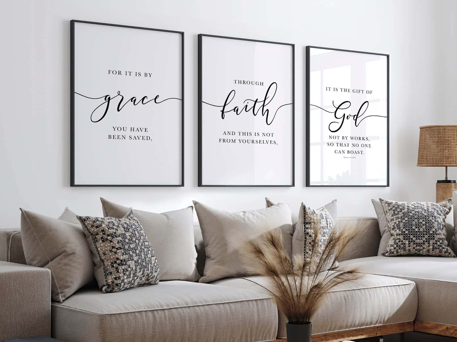 By Grace You Have Been Saved, Ephesians 2:8-9 | Trio Set, Christian Wall Art, A2 at XILEF Art