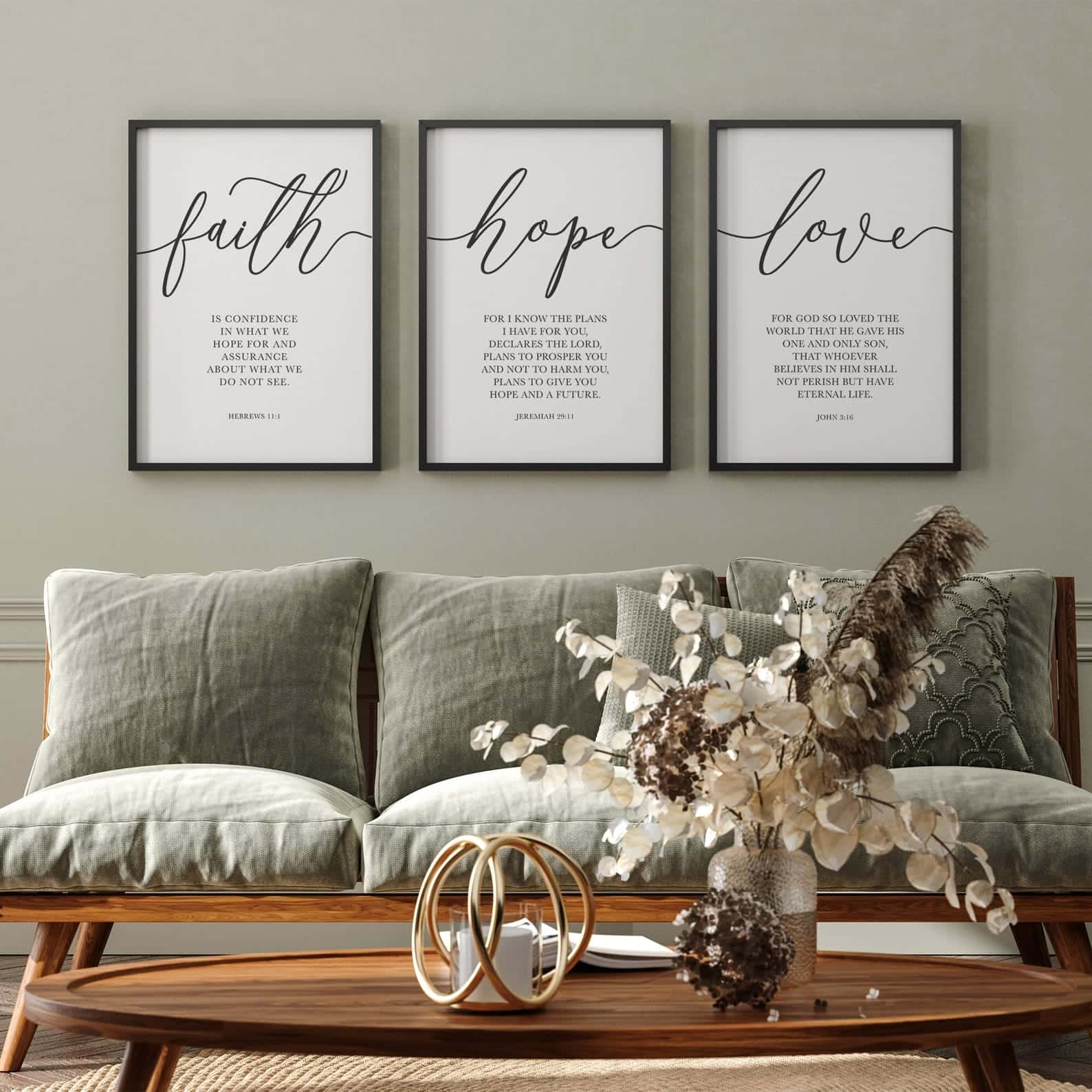 Faith, Hope and Love is the Greatest | Trio Set, Christian Wall Art, A3 at XILEF Art