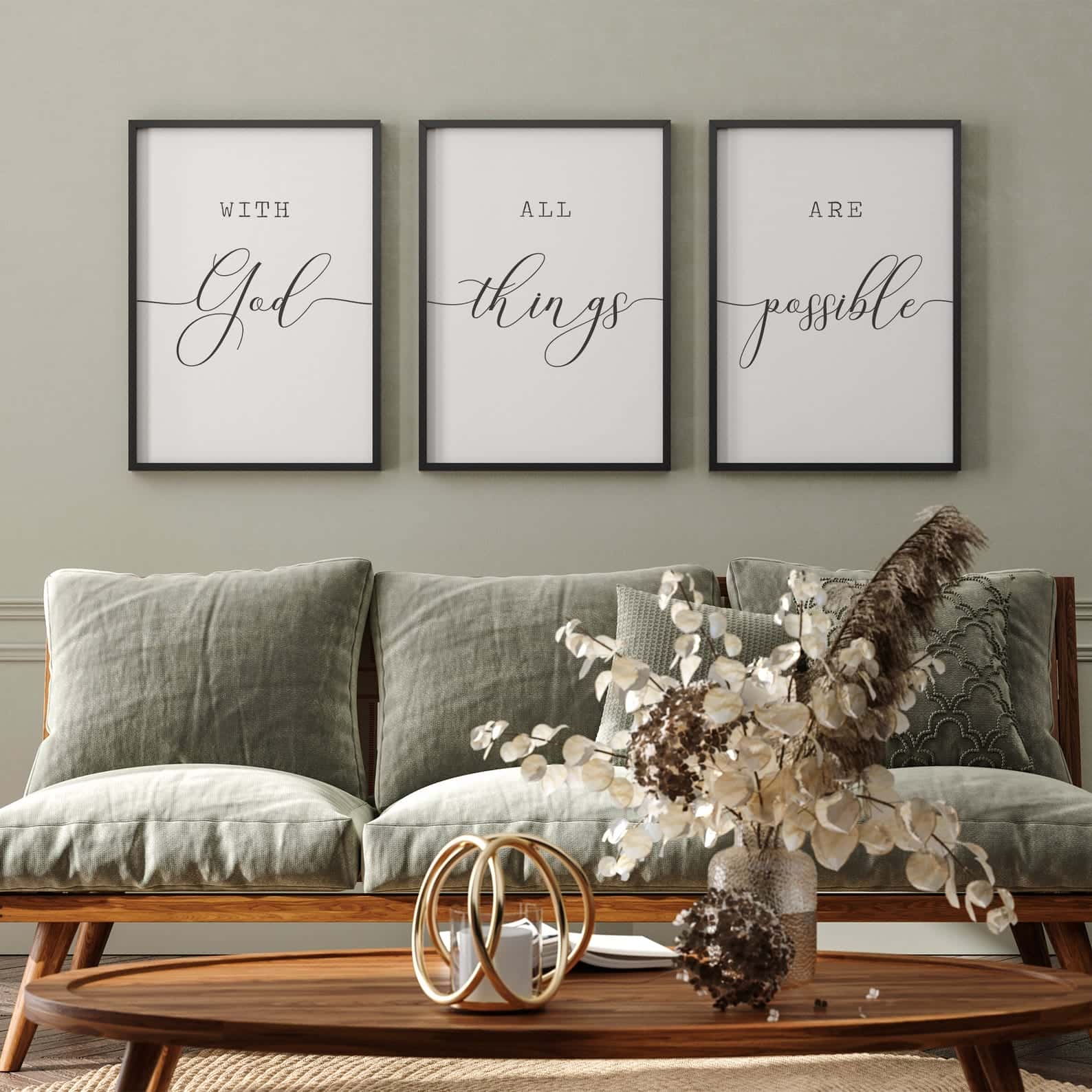 With God All Things Are Possible, Bible Verses | Trio Set, Christian Wall Art, A3 at XILEF Art