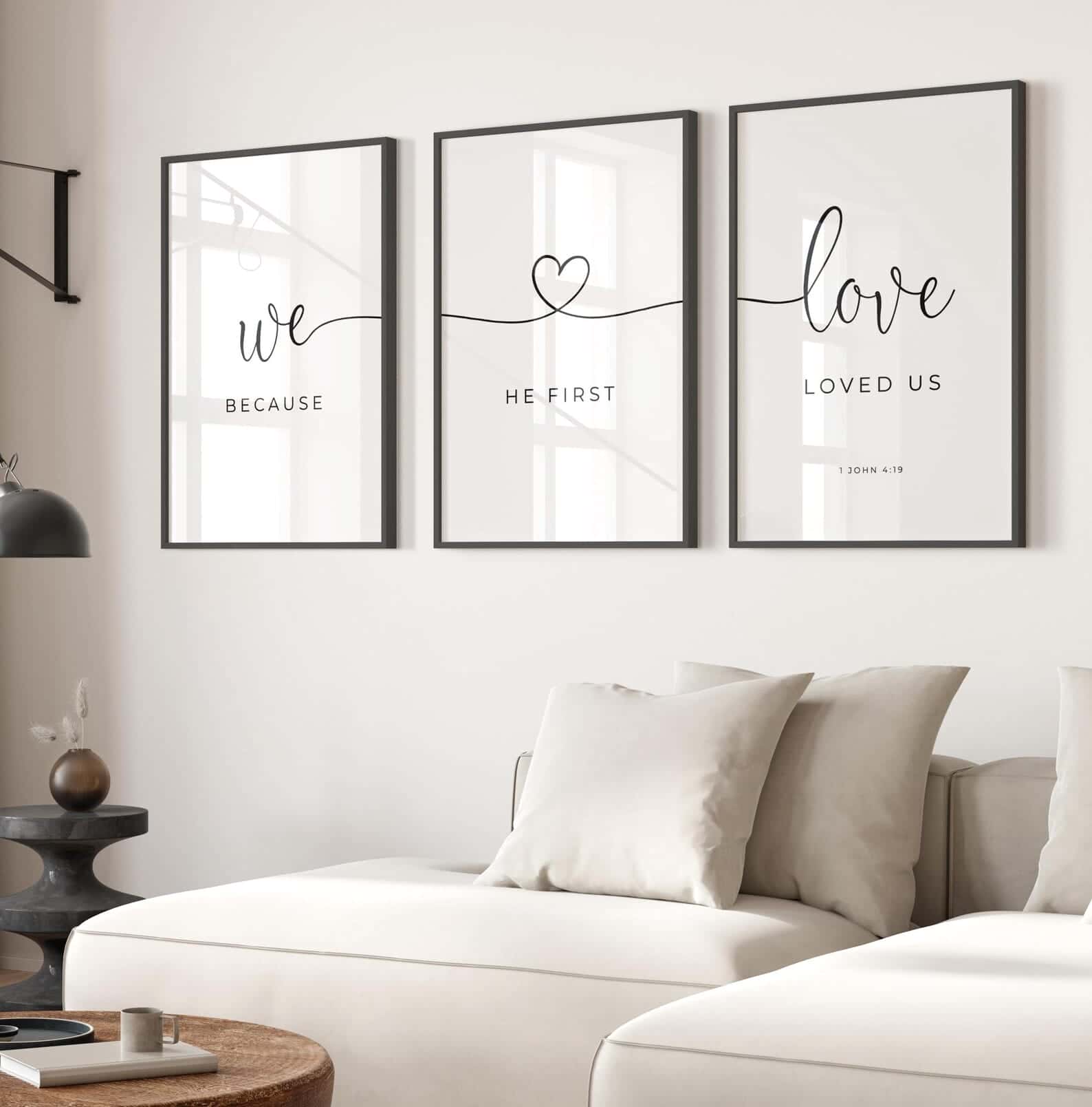 We Love Because He First Loved Us, 1 John 4:19 | Trio Set, Christian Wall Art, A2 at XILEF Art