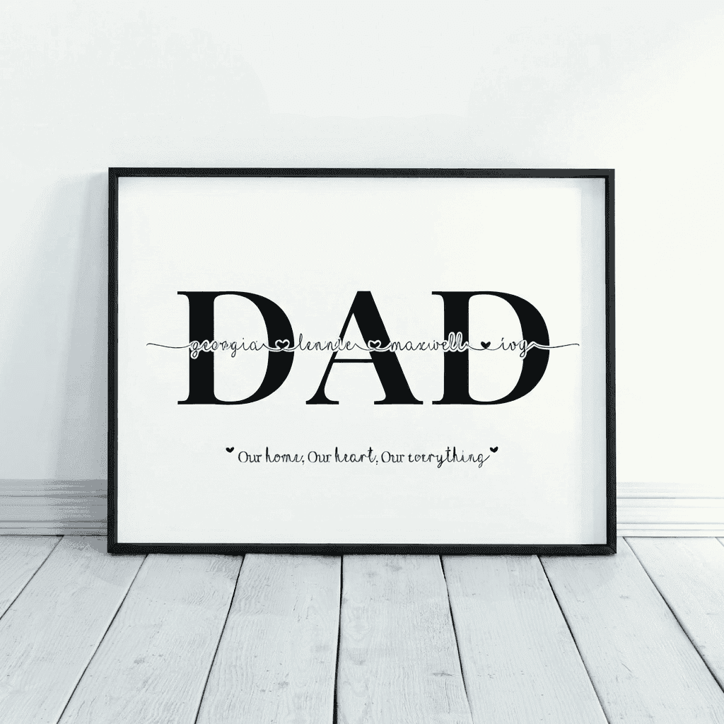 Personalised Family Names Print | Customized Gift for a Father | Custom Wall Art for Daddy | Single, A3 at XILEF Art