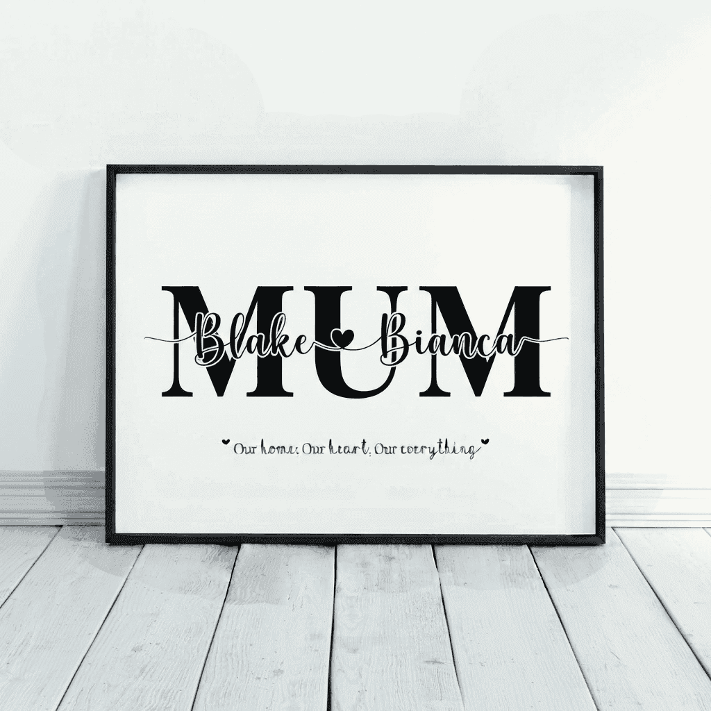 Personalised Family Names Print | Customized Gift for a Mother | Custom Wall Art for Mummy | Single, A2 at XILEF Art