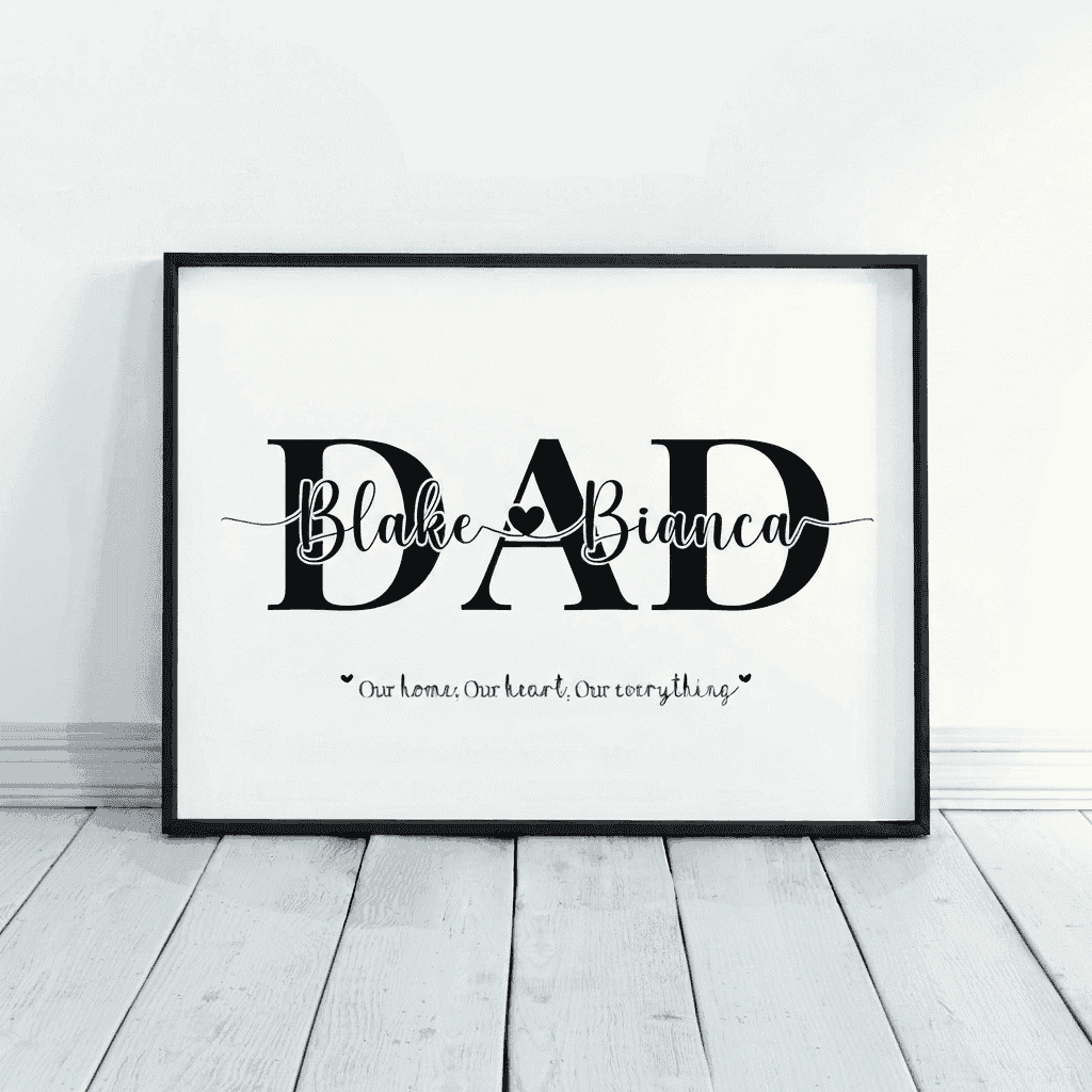 Personalised Family Names Print | Customized Gift for a Father | Custom Wall Art for Daddy | Single, A3 at XILEF Art