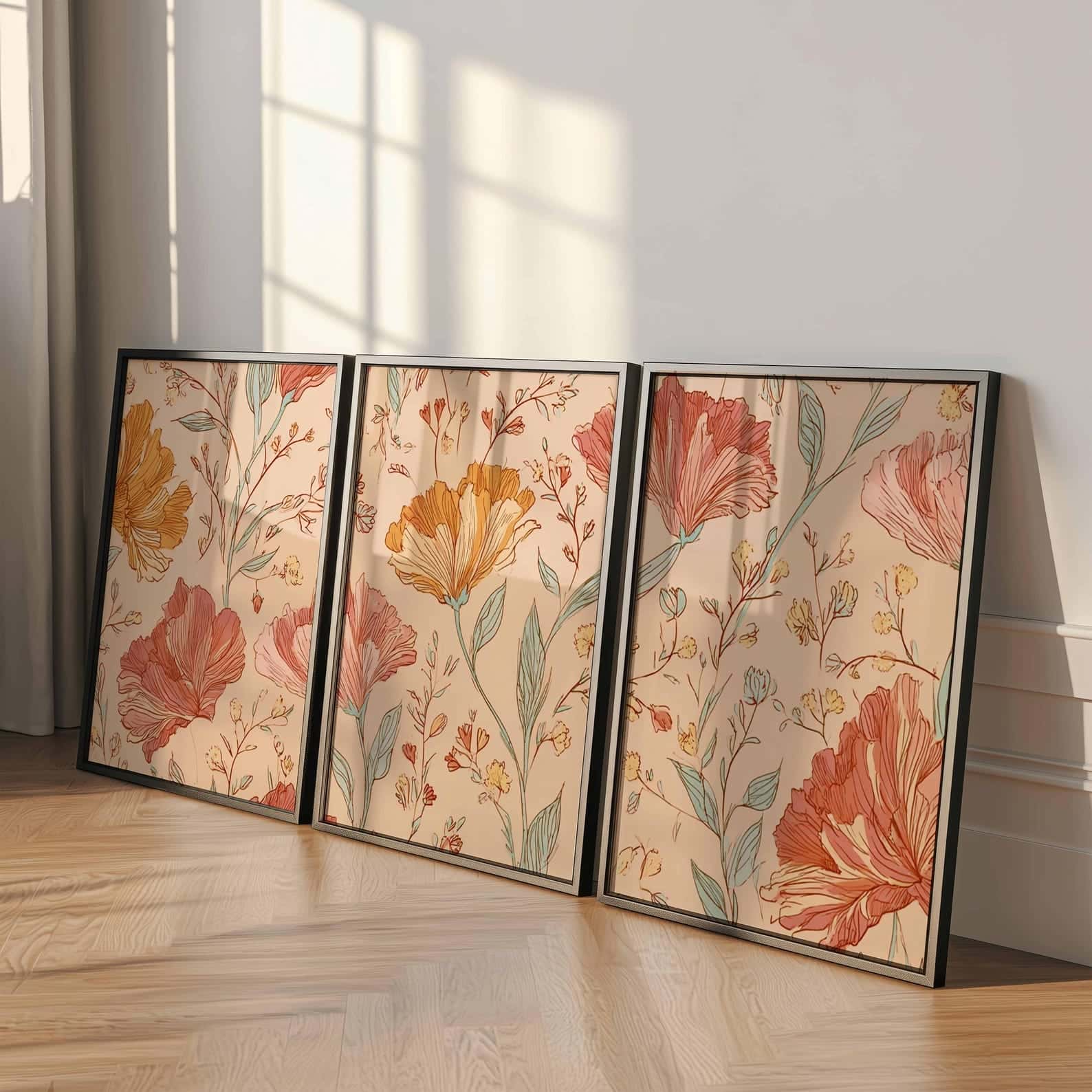 Flowers Artwork | Floral Nature Wall Art | Trio, A2 at XILEF Art