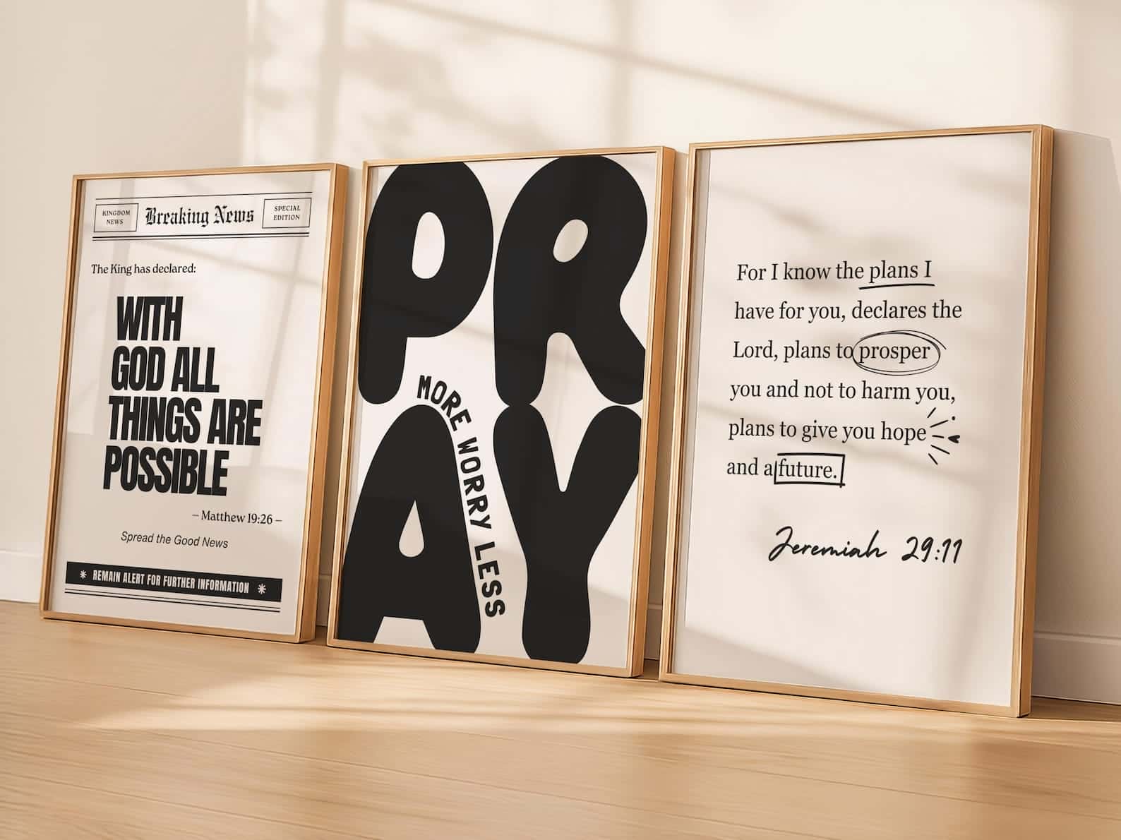 Breaking and Good News, Bible Verses | Trio Set, Christian Wall Art, A2 at XILEF Art