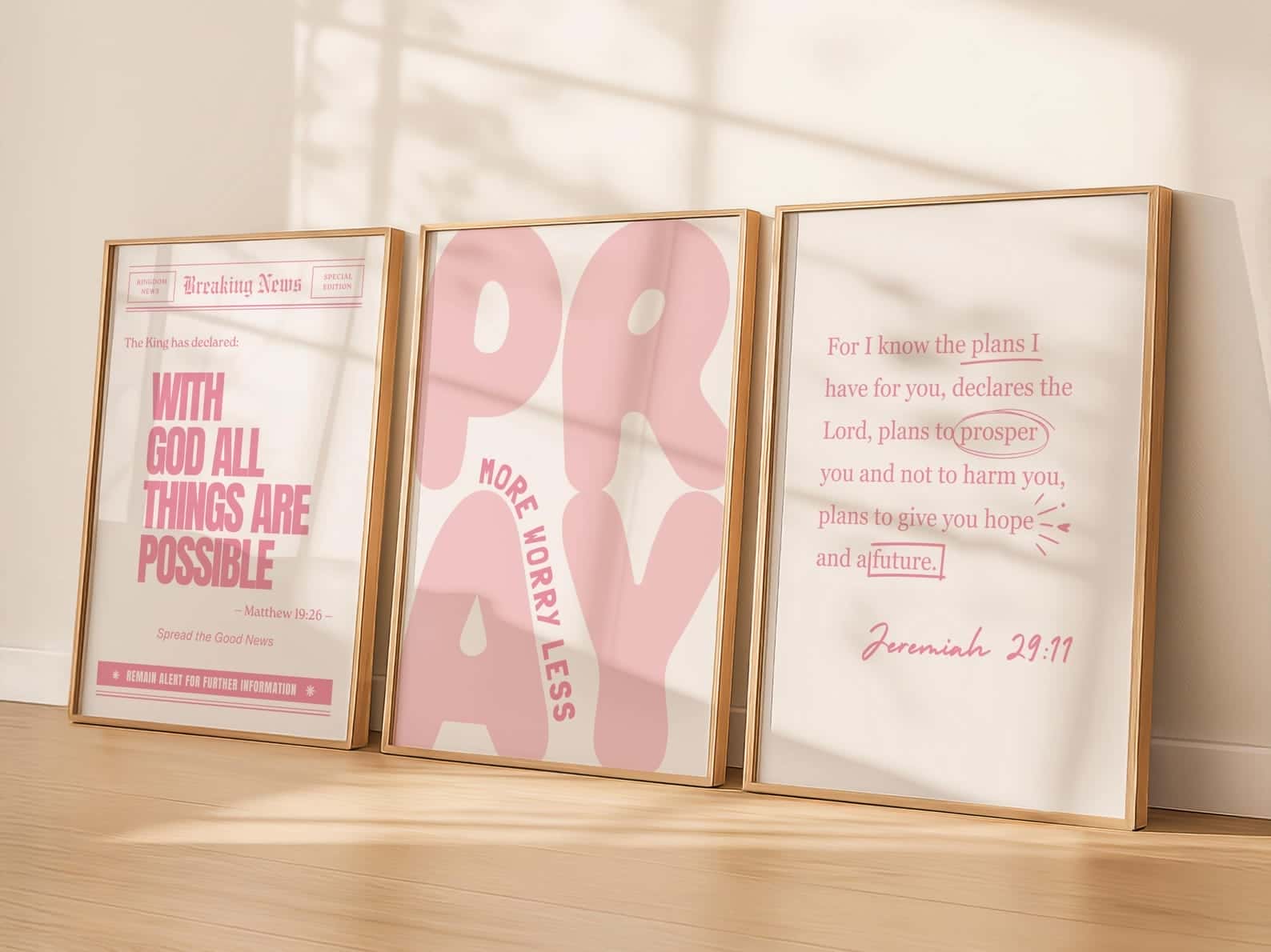 Breaking and Good News, Bible Verses | Trio Set, Christian Wall Art, A2 at XILEF Art