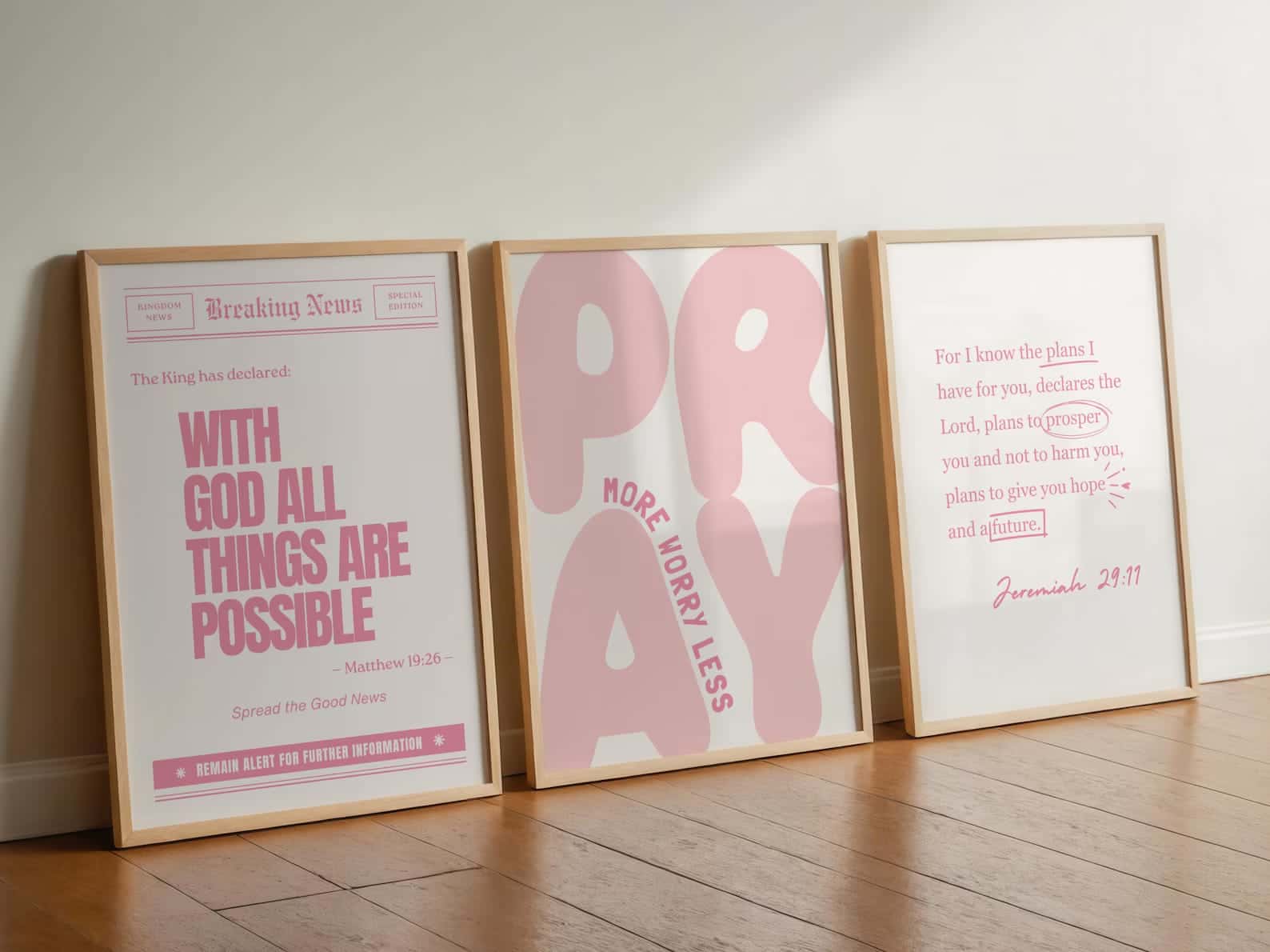 Breaking and Good News, Bible Verses | Trio Set, Christian Wall Art, A2 at XILEF Art
