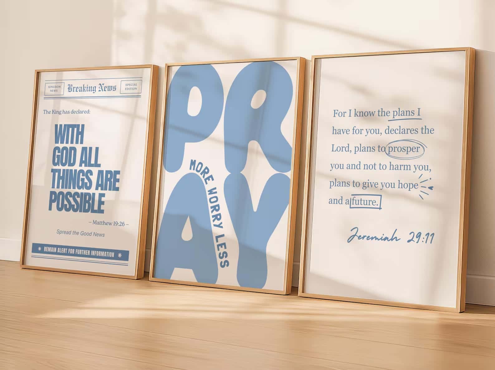 Breaking and Good News, Bible Verses | Trio Set, Christian Wall Art, A2 at XILEF Art