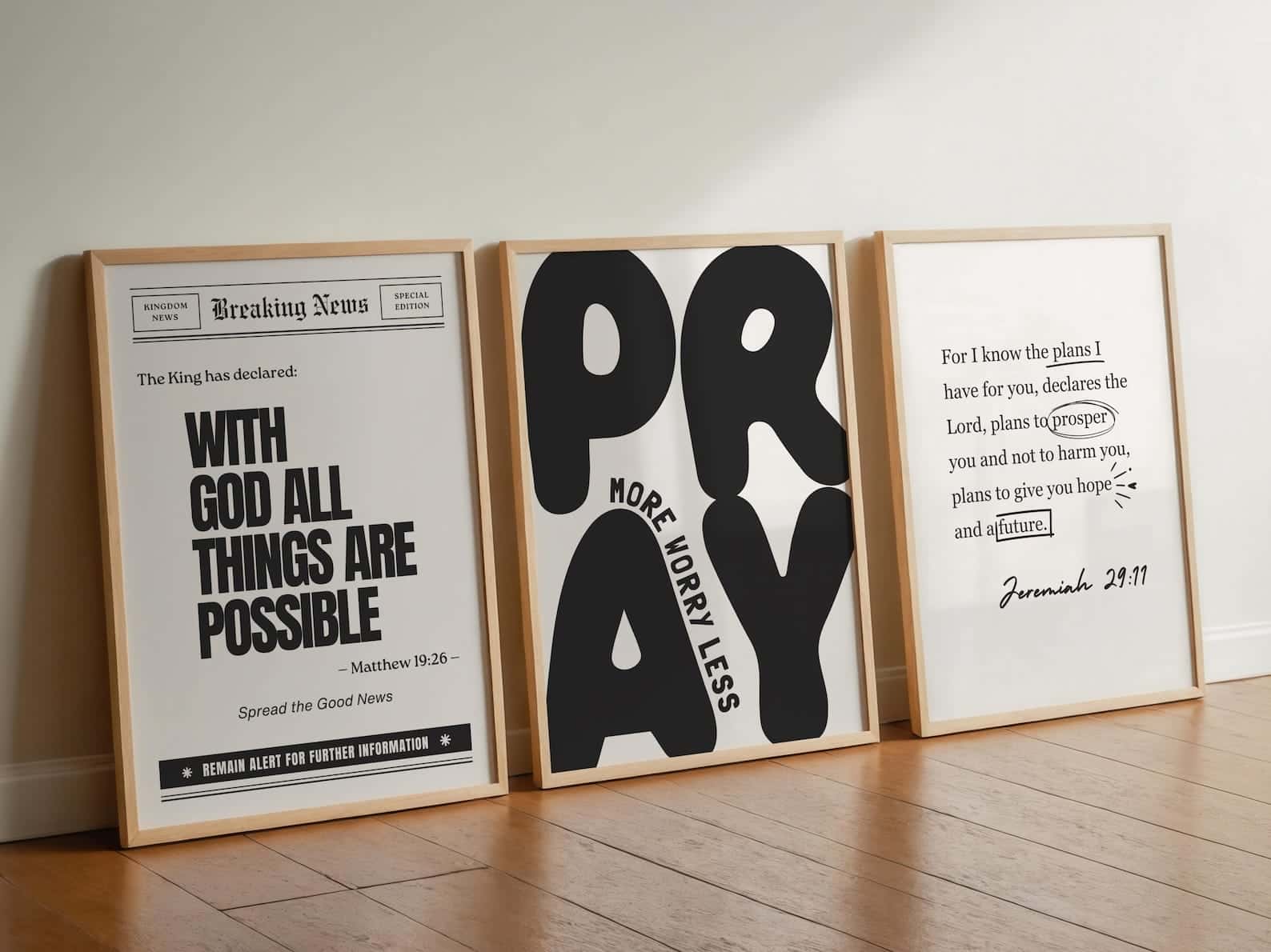 Breaking and Good News, Bible Verses | Trio Set, Christian Wall Art, A2 at XILEF Art