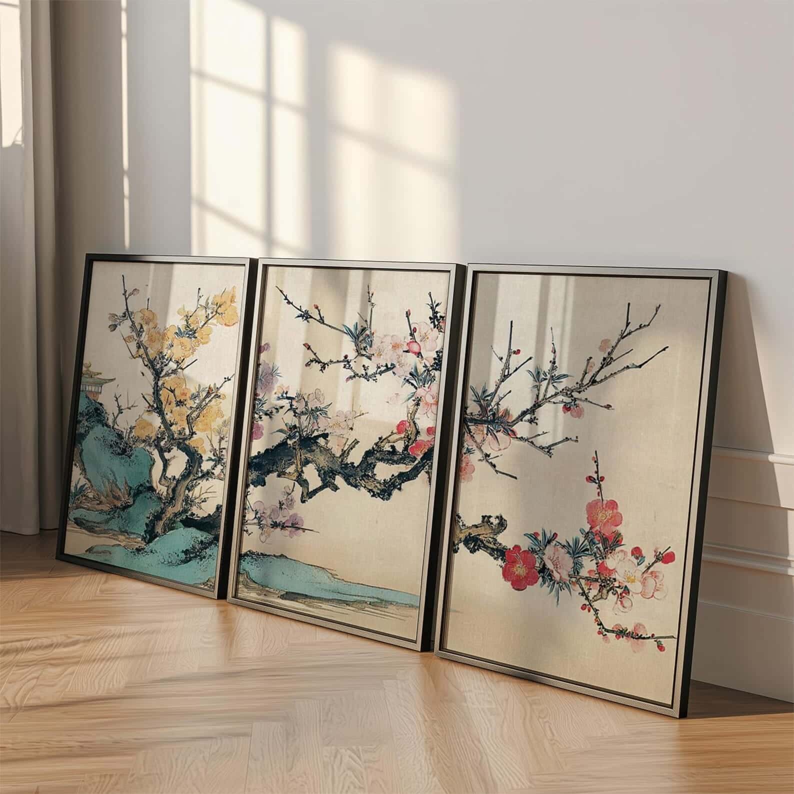Flowers Artwork | Floral Nature Wall Art | Trio, A2 at XILEF Art