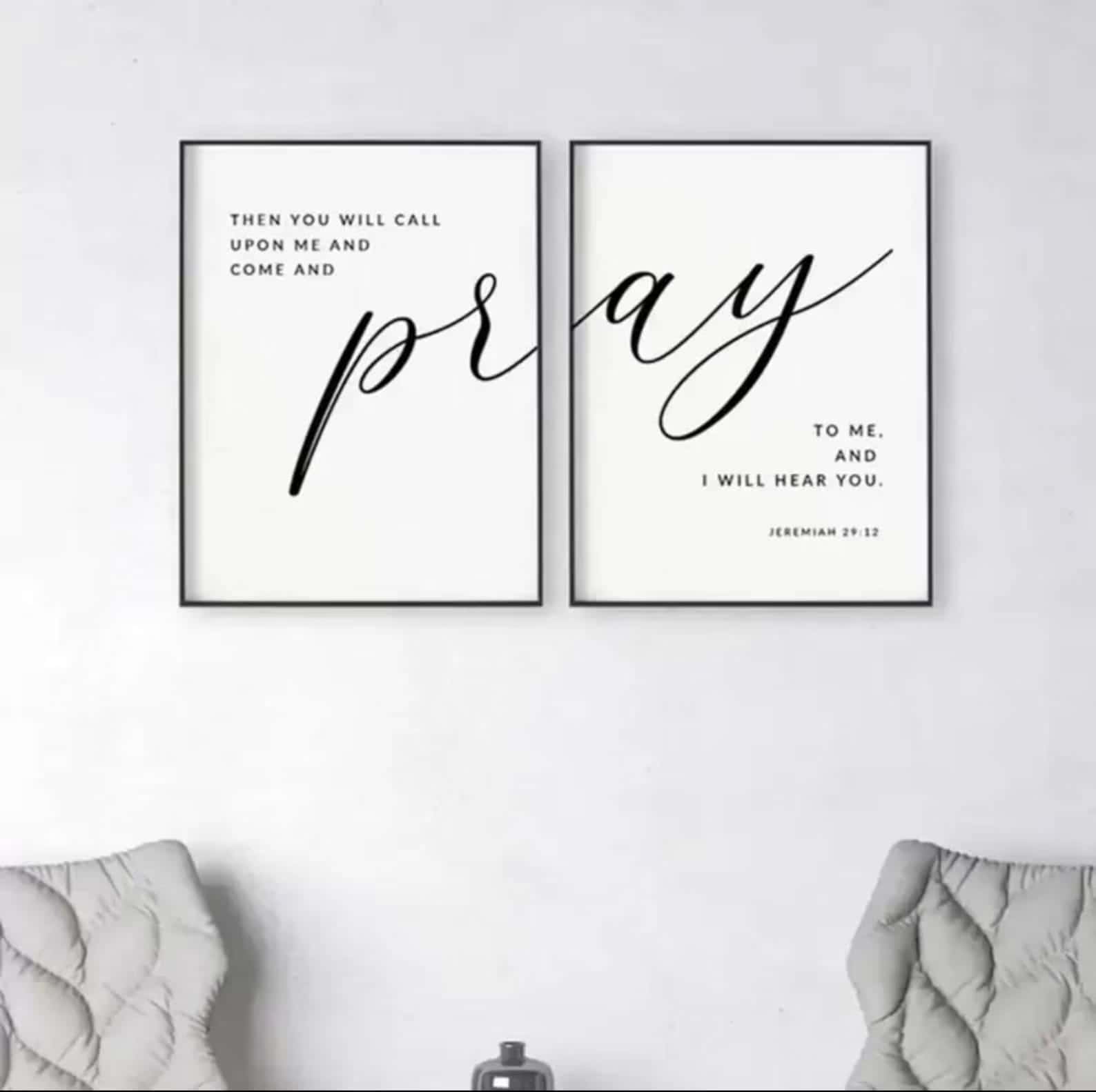 Then You Will Pray, Bible Verse, Jeremiah 29:12 | Duo Set, Christian Wall Art, A2 at XILEF Art