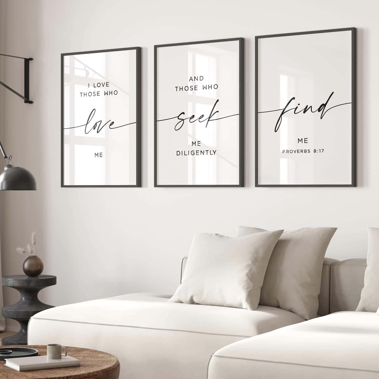 Love, Seek and Find The LORD, Proverbs 8:17 | Trio Set, Christian Wall Art, A3 at XILEF Art