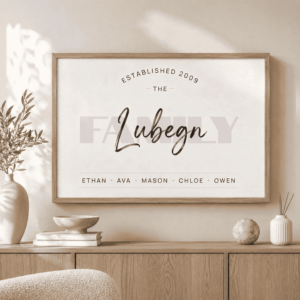 Personalised Family Names Print | Customized Gift for a Family | Custom Wall Art for Family | Single, A2 at XILEF Art