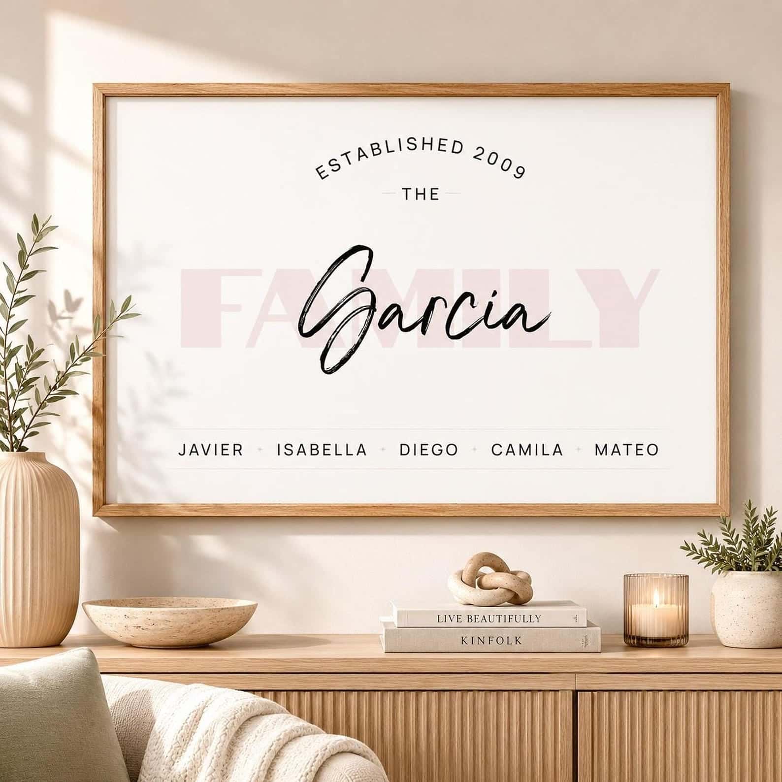 Personalised Family Names Print | Customized Gift for a Family | Custom Wall Art for Family | Single, A2 at XILEF Art