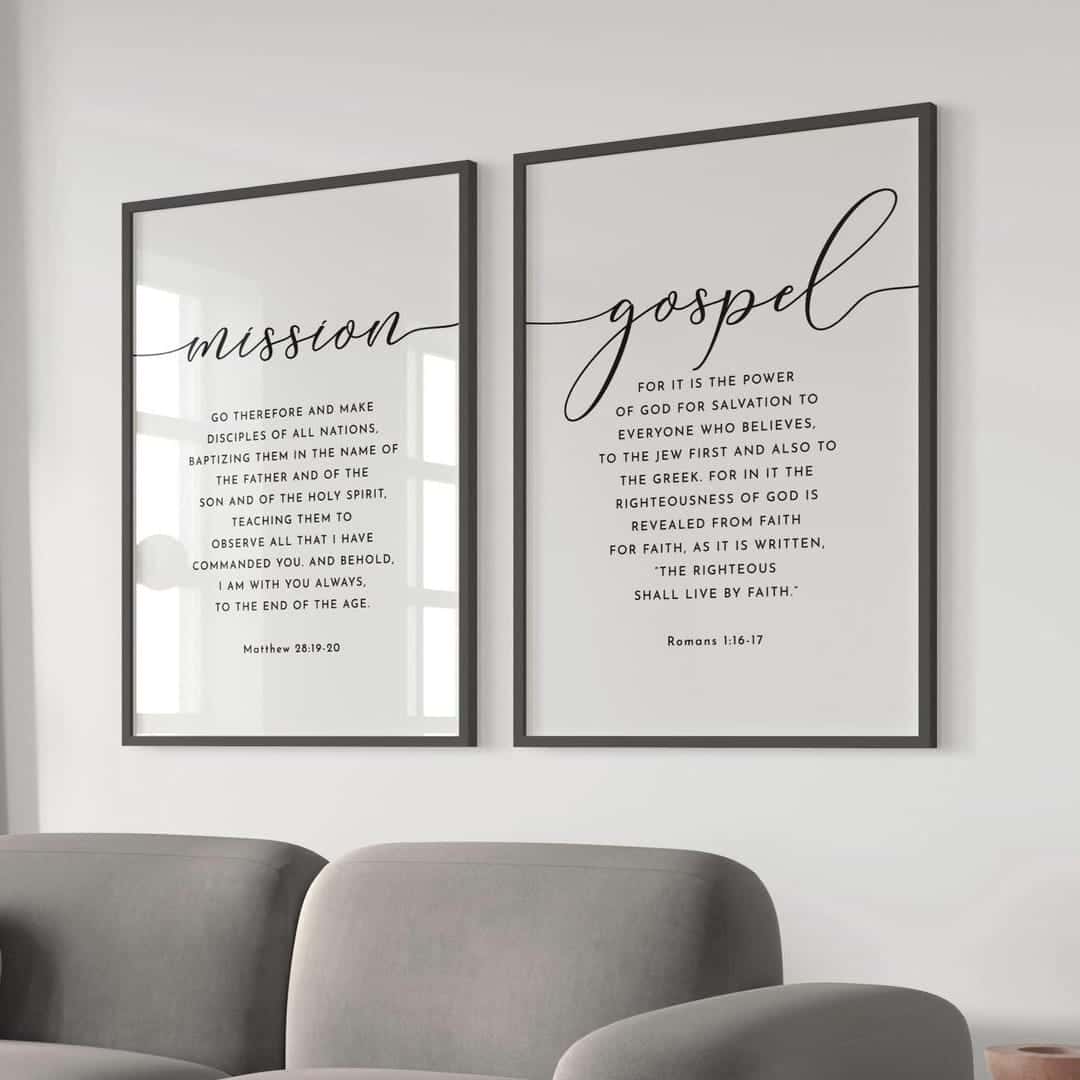 Mission to Preach the Gospel, Bible Verses | Duo Set, Christian Wall Art, A2 at XILEF Art