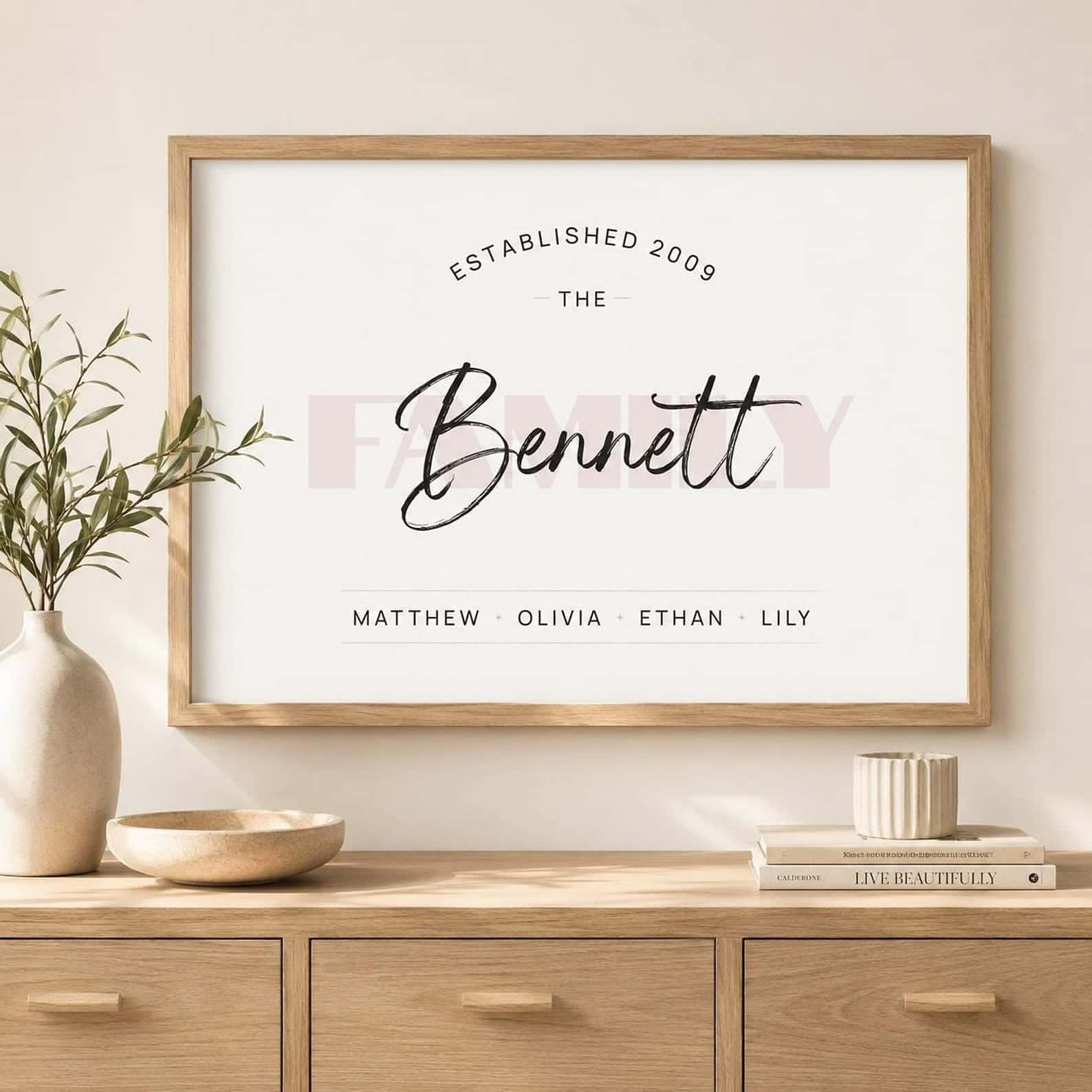 Personalised Family Names Print | Customized Gift for a Family | Custom Wall Art for Family | Single, A2 at XILEF Art