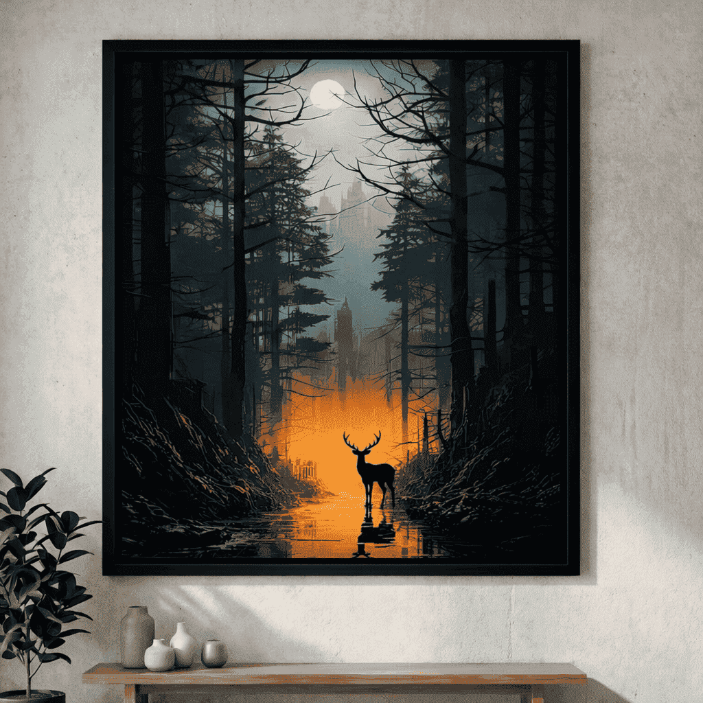 Deer in Moonlit Forest | Wildlife Artwork | Nature Wall Art | A2 at XILEF Art