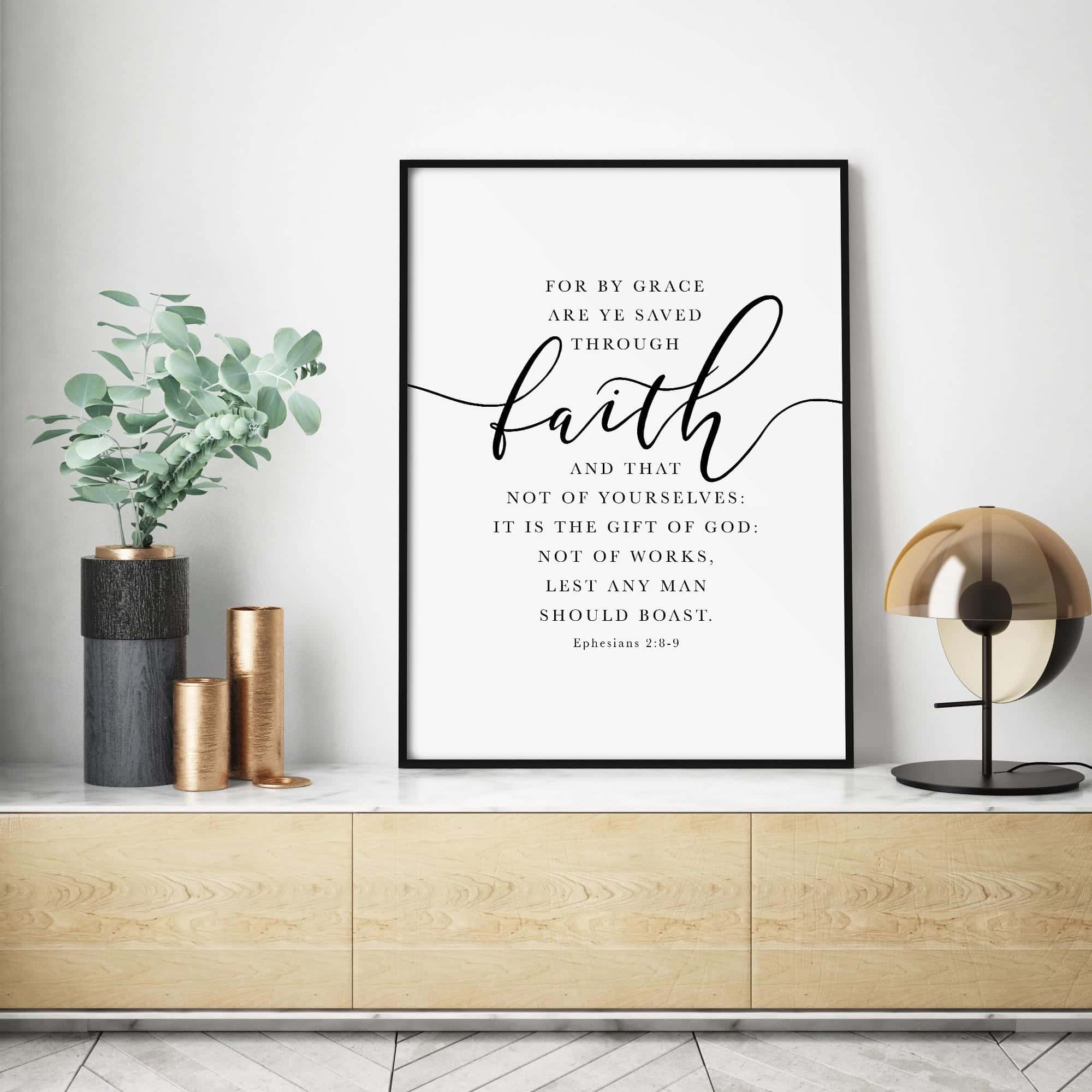 By Grace Ye Are Saved, Ephesians 2:8-9 | Single, Christian Wall Art, A3 at XILEF Art