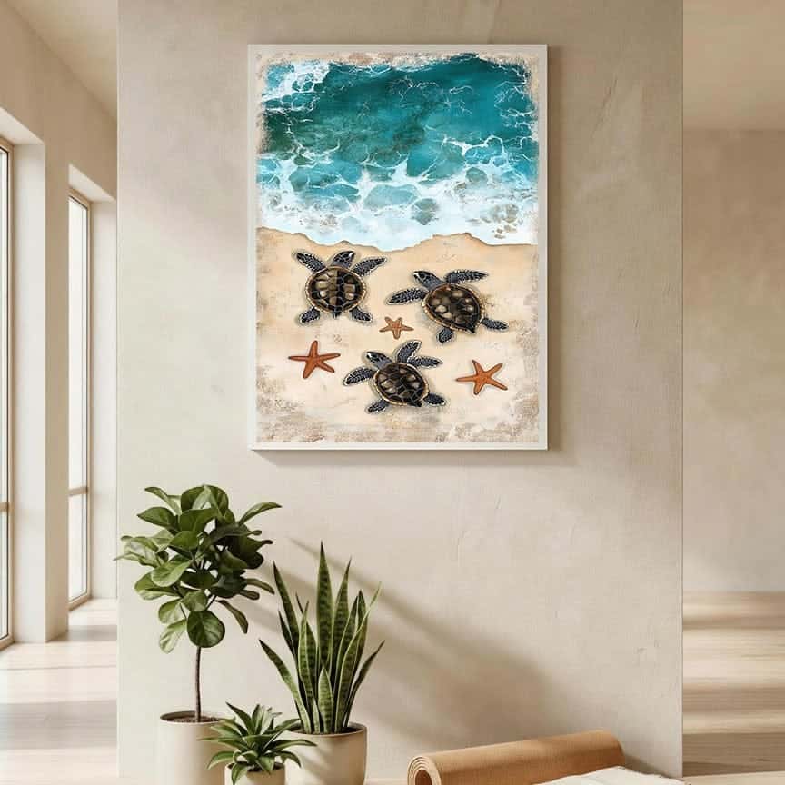 Sea Turtle Beach | Wildlife Artwork | Nature Wall Art | A2 at XILEF Art