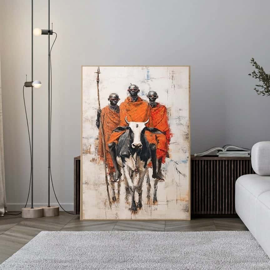 African Tribal Warriors with Cattle | Wildlife Artwork | Nature Wall Art | A2 at XILEF Art