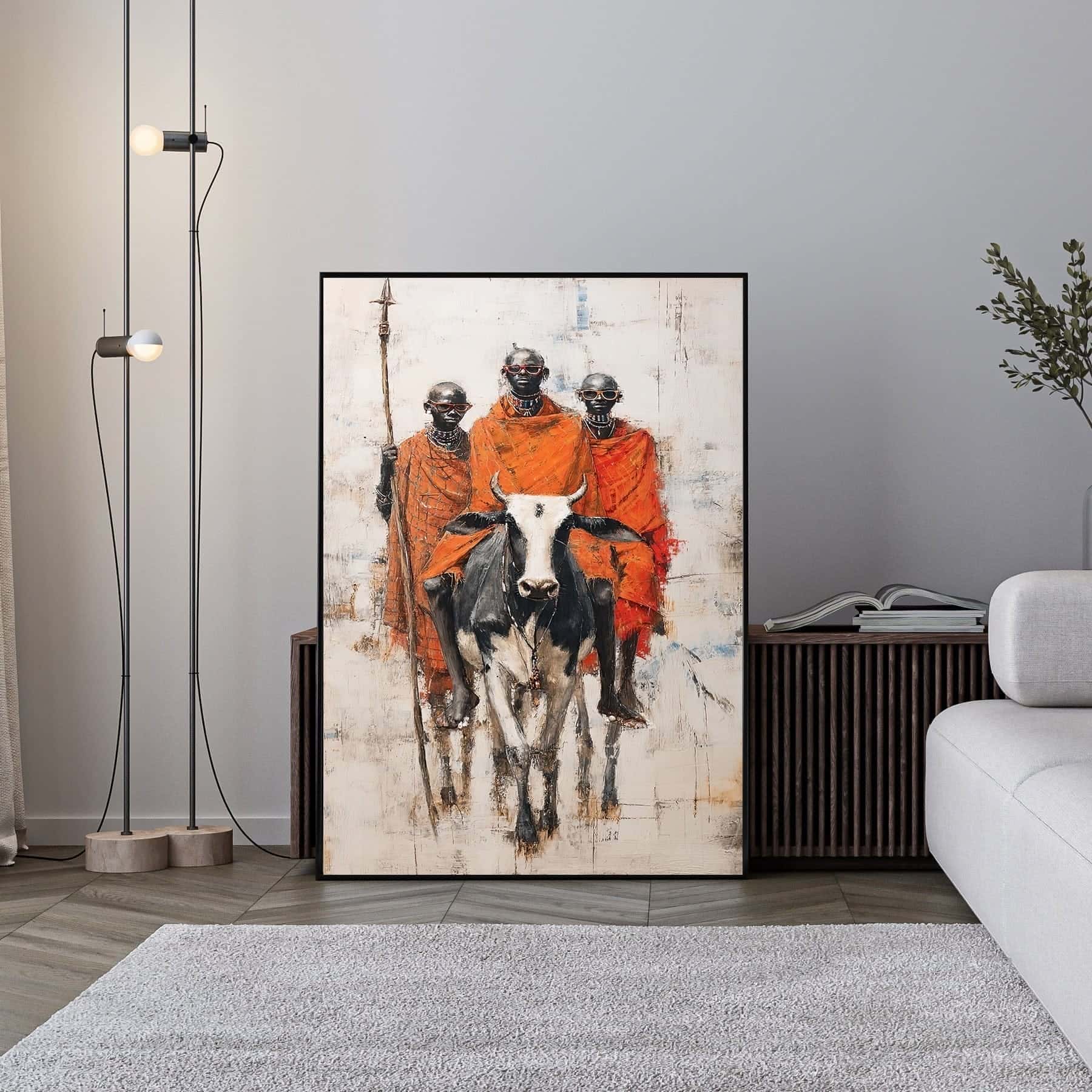 African Tribal Warriors with Cattle | Wildlife Artwork | Nature Wall Art | A2 at XILEF Art