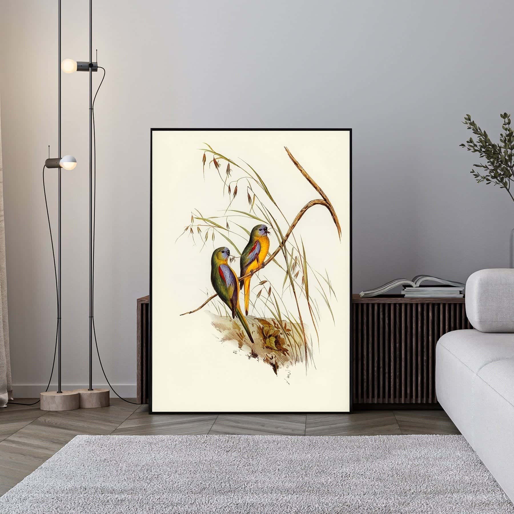 Parrots on Branch | Wildlife Artwork | Nature Wall Art | A2 at XILEF Art